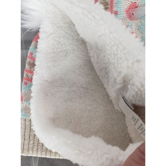 Toby Me Girls 3 Piece Infinity Scarf Handwear Teal Tan Pink Heart Fur PomPom Hat - Picture 3 of 9